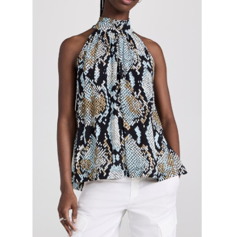 Proenza Schouler Black, Light Blue & Gold Snake-Print Halter Blouse